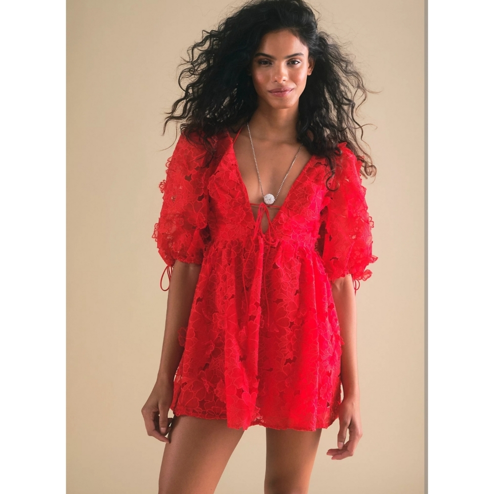 Free People Red Lace Mini Dress